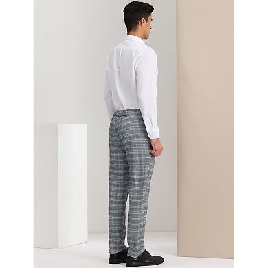 Men's Classic Plaid Dress Flat Front Checked Office Prom Trousers