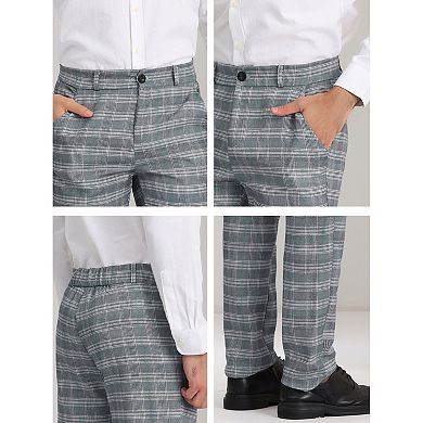 Men's Classic Plaid Dress Flat Front Checked Office Prom Trousers