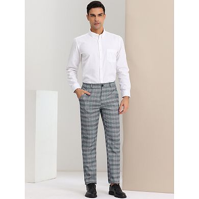 Men's Classic Plaid Dress Flat Front Checked Office Prom Trousers