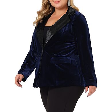 Velvet Blazer for Women Plus Size Vintage Evening Sparkle Button Contrast Notched Lapel Suit Blazers