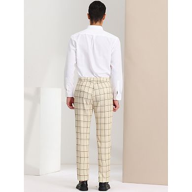 Men's Dress Checked Flat Front Business Plaid Formal Pants
