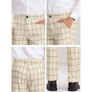 Men's Dress Checked Flat Front Business Plaid Formal Pants