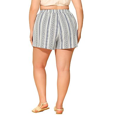 Plus Size Short for Women Boho Beach Pant Pocket Casual Shorts