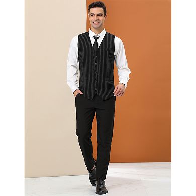 Men's Striped Suit Vest Classic Fit Business Formal Dress Waistcoat