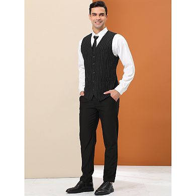 Men's Striped Suit Vest Classic Fit Business Formal Dress Waistcoat