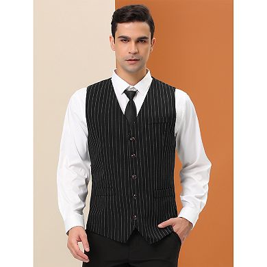 Men's Striped Suit Vest Classic Fit Business Formal Dress Waistcoat