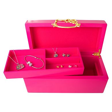 Sanrio Hello Kitty Pink Lacquer Wooden Jewelry Box with Tray