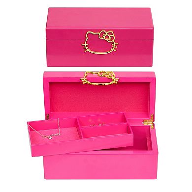 Sanrio Hello Kitty Pink Lacquer Wooden Jewelry Box with Tray