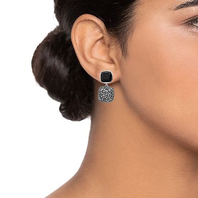 Lavish by TJM Sterling Silver Black Onyx & Marcasite Dangle Earrings
