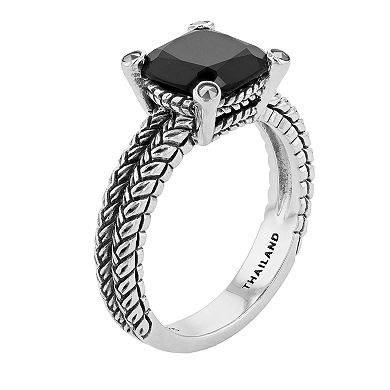 Lavish by TJM Sterling Silver Black Onyx & Marcasite Ring