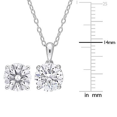 Stella Grace Sterling Silver Lab-Created White Sapphire Round Solitaire Pendant & Earring Set