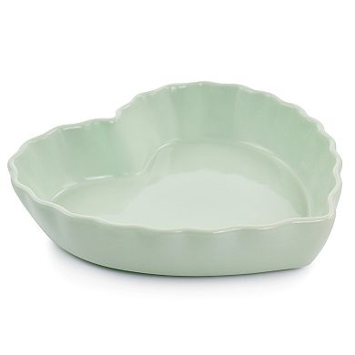 Gibson Everyday 11in Heart Shaped Stoneware Cake Pan in Mint