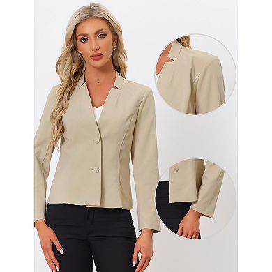 Notched Collar Blazer For Women's Long Sleeve Two Buttons Suit Office Work Blazers