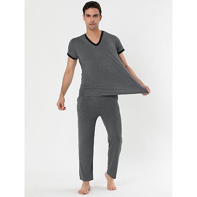 Men's Sleepwear Set V-neck Short Sleeve And Bottoms Lounge Pajama Set Suit