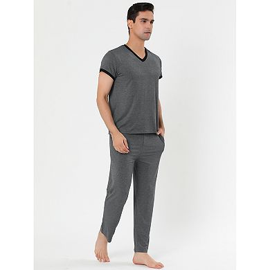 Men's Sleepwear Set V-neck Short Sleeve And Bottoms Lounge Pajama Set Suit