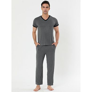 Men's Sleepwear Set V-neck Short Sleeve And Bottoms Lounge Pajama Set Suit