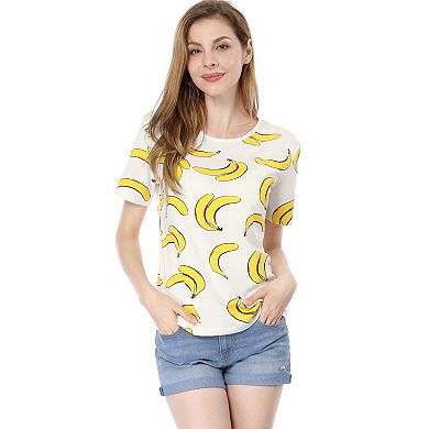 Women's Short Sleeves Pmpkin Banana Printing Casual T-Shirt
