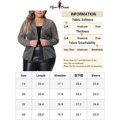 Plus Size Women's Cardigan Open Front Metallic Sheer Shrug Long Sleeve Lightweight Cardigan Jacket