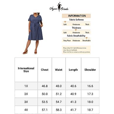 Plus Size Dress for Women V Neck Short Sleeve a Line Chambray Denim Dresses