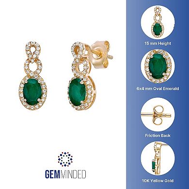 Gemminded 10k Gold 1/4 Carat T.W. Diamond & Emerald Earrings