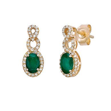 Gemminded 10k Gold 1/4 Carat T.W. Diamond & Emerald Earrings