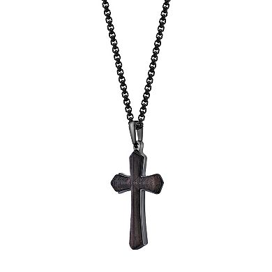 Men's LYNX Stainless Steel & Ebony Wood Cross Pendant Necklace