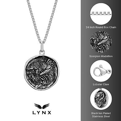 Men's LYNX Stainless Steel Scorpion Medallion Pendant Necklace