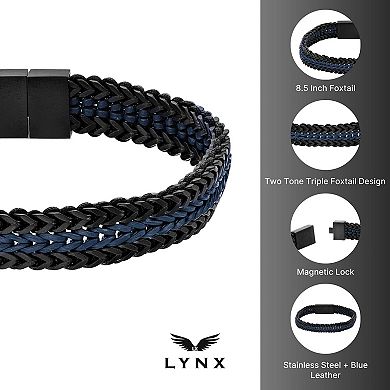 Men's LYNX Stainless Steel & Blue Leather Bracelet