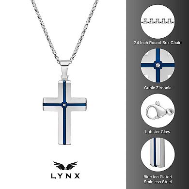 LYNX Stainless Steel Cubic Zirconia Men's Cross Pendant