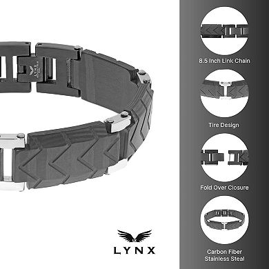 LYNX Men's Black Ion Plated Stainless Steel Carbon Fiber Link Bracelet