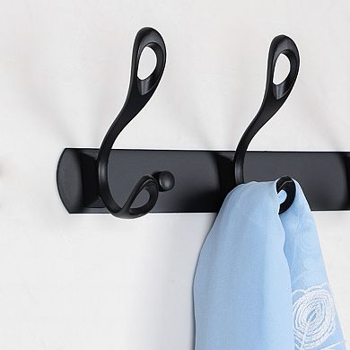 Dual Wall Hooks Stainless Steel Base 10 Inch 3 Hooks Cloth Towel Holder Black
