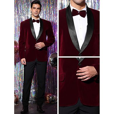 Men's Shawl Lapel Blazer One Button Slim Fit Wedding Velvet Tuxedo Suit Jacket