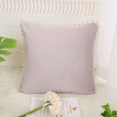 Velvet Pillow Cover with Pompoms for Sofa Bed 1PCS 18" x 18"