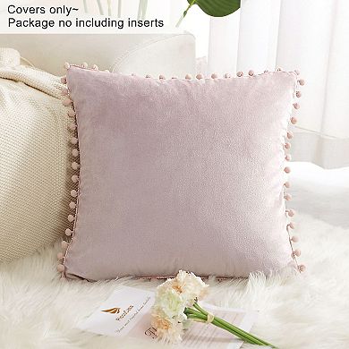 Velvet Pillow Cover with Pompoms for Sofa Bed 1PCS 18" x 18"