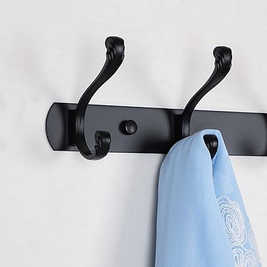 Dual Wall Hook Stainless Steel Base 13.8 Inch 4 Hooks Coat Towel Holder Black