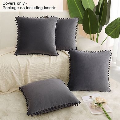 Velvet Pillow Cover With Pompoms For Sofa Bed 4pcs 18" X 18"