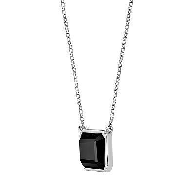 Gemminded Sterling Silver Octagon Black Onyx Pendant Necklace