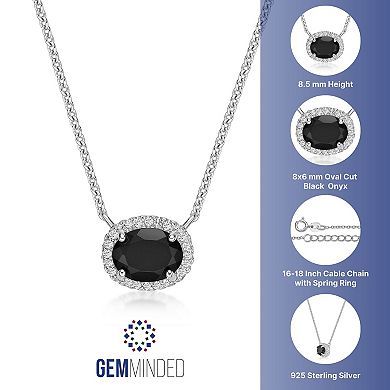 Gemminded Sterling Silver Onyx & Lab-Created White Sapphire Pendant Necklace