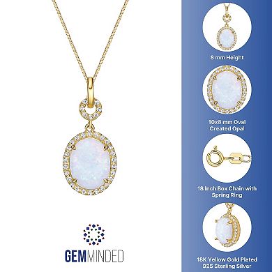 Gemminded 18k Gold Over Sterling Silver Lab-Created Opal & Lab-Created White Sapphire Pendant Necklace