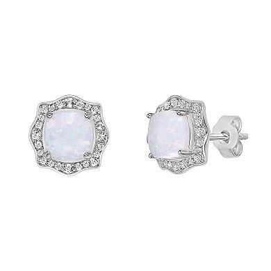 Gemminded Sterling Silver Lab-Created Opal & Lab-Created White Sapphire Earrings