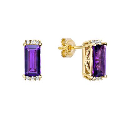 Gemminded 18k Gold Plated Sterling Silver Amethyst and Lab Created White Sapphire Earrings