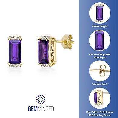 Gemminded 18k Gold Plated Sterling Silver Amethyst and Lab Created White Sapphire Earrings