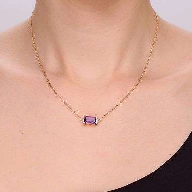 Gemminded 18k Gold Plated Sterling Silver Amethyst and Lab Created White Sapphire Pendant Necklace