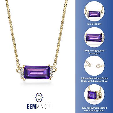 Gemminded 18k Gold Plated Sterling Silver Amethyst and Lab Created White Sapphire Pendant Necklace