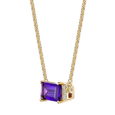 Gemminded 18k Gold Plated Sterling Silver Amethyst and Lab Created White Sapphire Pendant Necklace