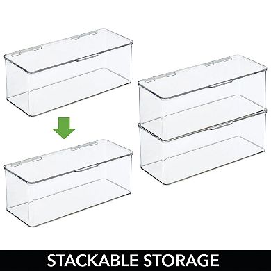 mDesign Plastic Home Office Storage Organizer Bin Box, Hinged Lid, 2 Pack, Clear