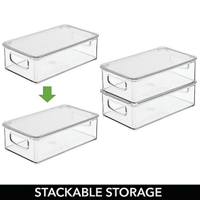 mDesign Plastic Storage Bin Box Container, Lid, Handles, 4 Pack
