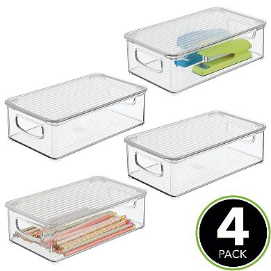 mDesign Plastic Storage Bin Box Container, Lid, Handles, 4 Pack