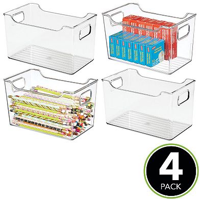 mDesign Deep Plastic Office Storage Container Bin with Handles, 4 Pack