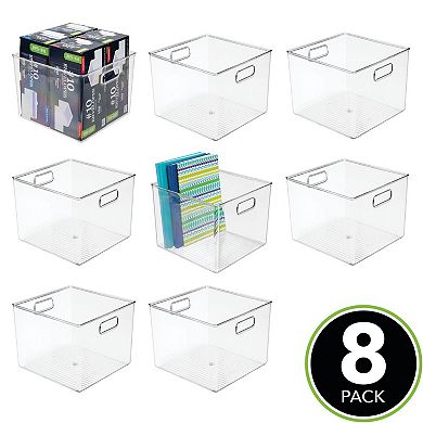 mDesign 10" x 10" x 8" Office Plastic Storage Organizer Bin with Handles, 8 Pack